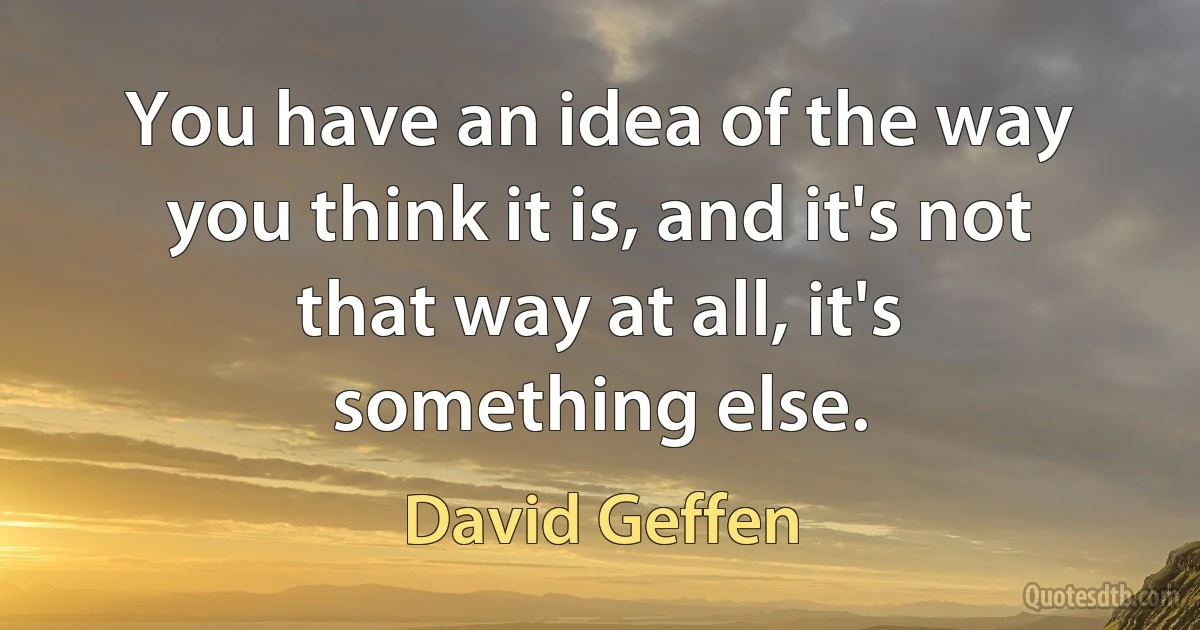 You have an idea of the way you think it is, and it's not that way at all, it's something else. (David Geffen)