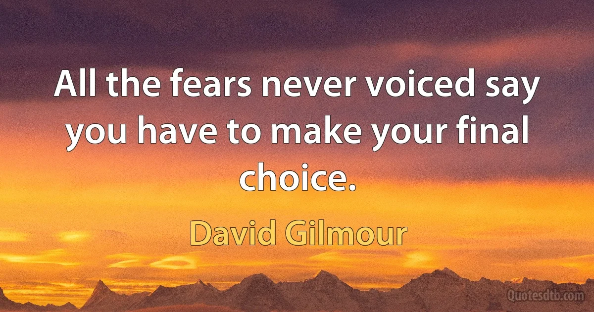 All the fears never voiced say you have to make your final choice. (David Gilmour)