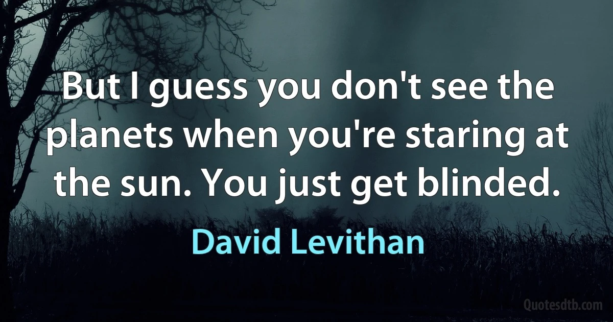 But I guess you don't see the planets when you're staring at the sun. You just get blinded. (David Levithan)