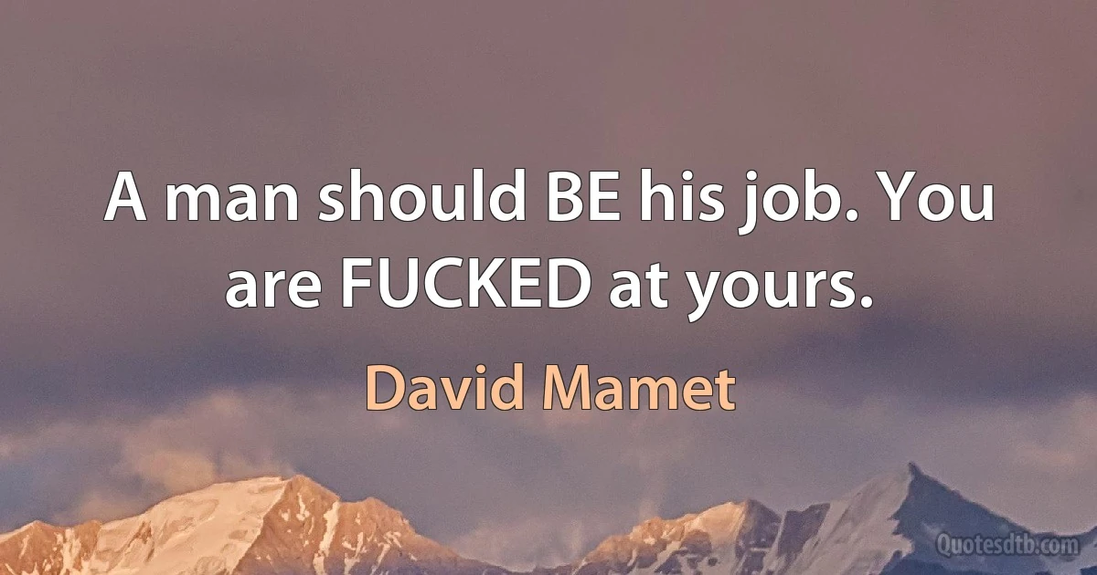 A man should BE his job. You are FUCKED at yours. (David Mamet)