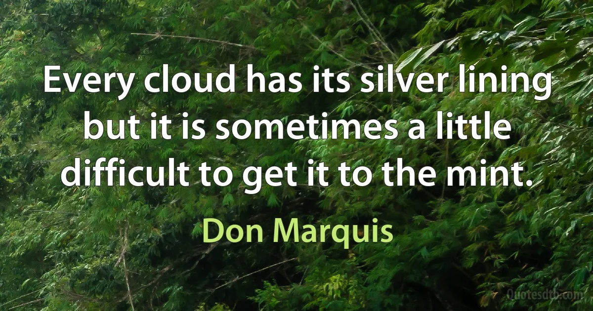 Every cloud has its silver lining but it is sometimes a little difficult to get it to the mint. (Don Marquis)