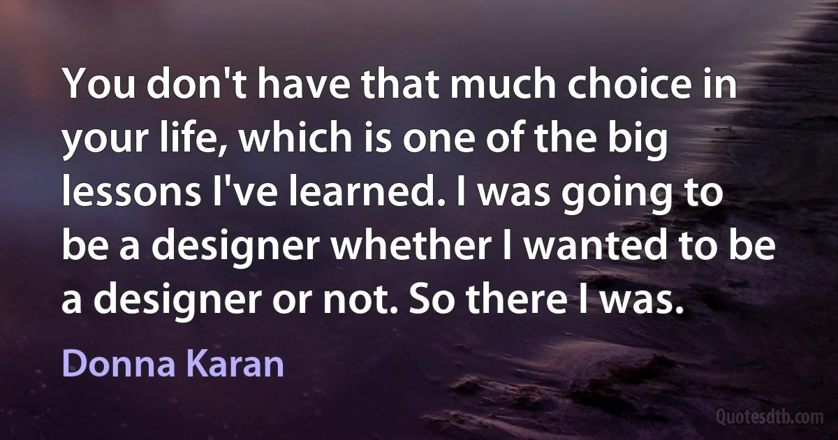 You don't have that much choice in your life, which is one of the big lessons I've learned. I was going to be a designer whether I wanted to be a designer or not. So there I was. (Donna Karan)