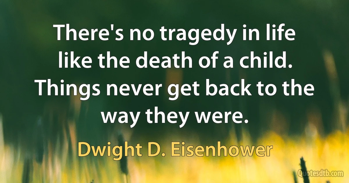 There's no tragedy in life like the death of a child. Things never get back to the way they were. (Dwight D. Eisenhower)