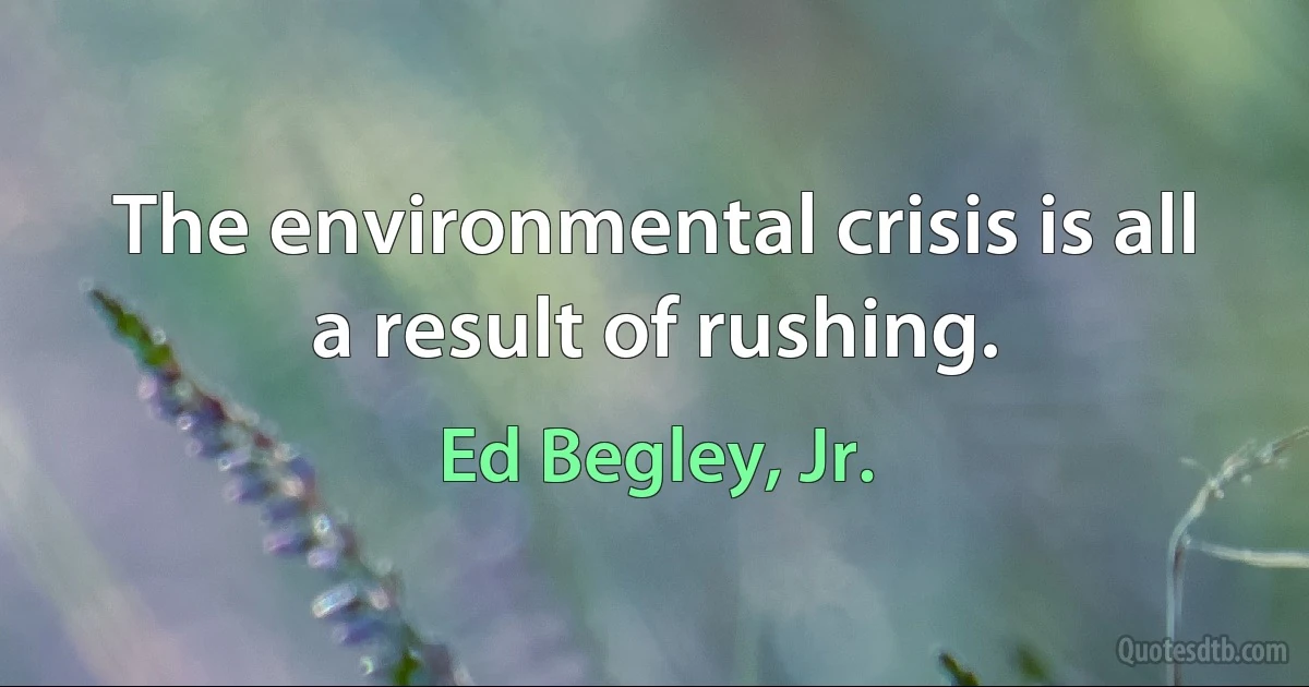 The environmental crisis is all a result of rushing. (Ed Begley, Jr.)