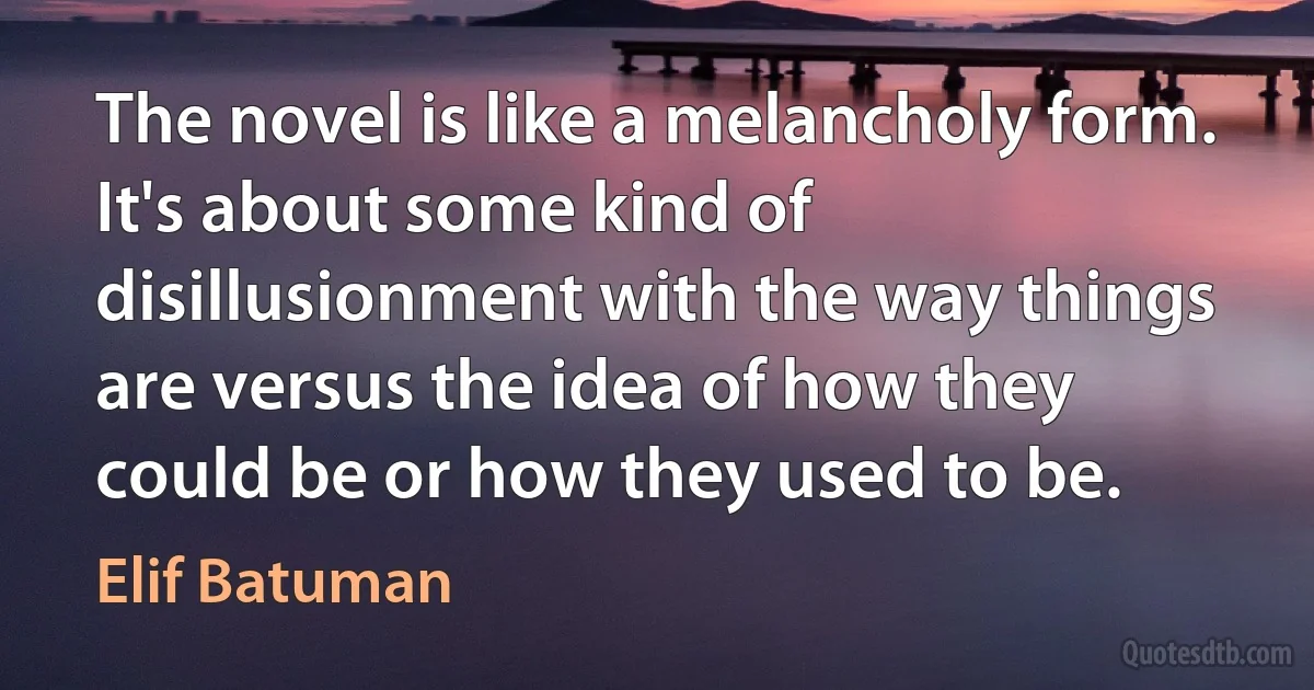 The novel is like a melancholy form. It's about some kind of disillusionment with the way things are versus the idea of how they could be or how they used to be. (Elif Batuman)