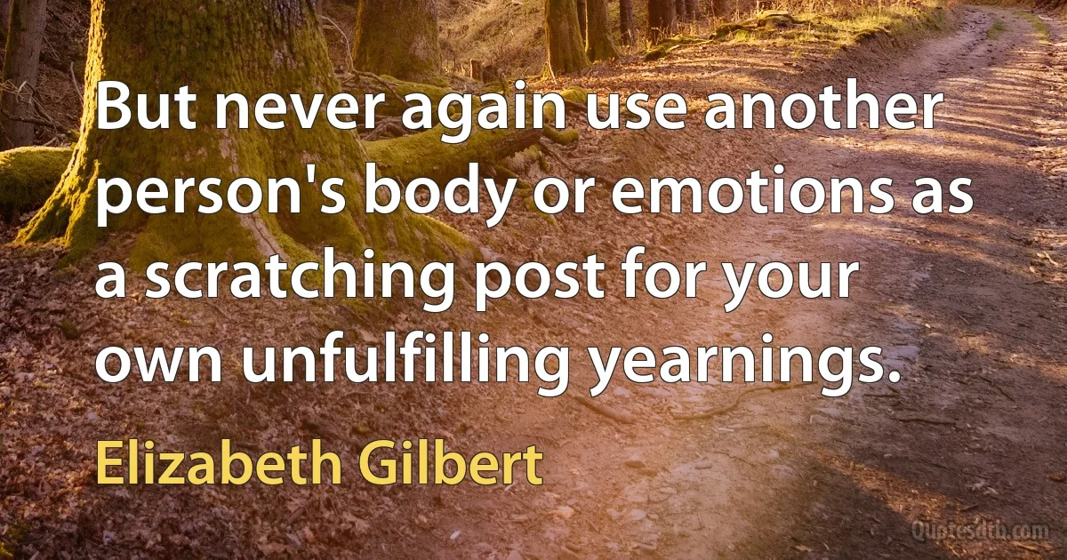 But never again use another person's body or emotions as a scratching post for your own unfulfilling yearnings. (Elizabeth Gilbert)