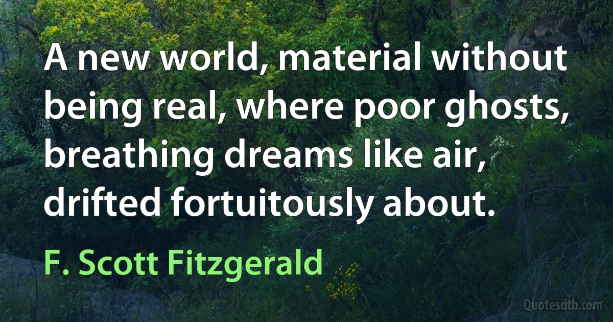 A new world, material without being real, where poor ghosts, breathing dreams like air, drifted fortuitously about. (F. Scott Fitzgerald)