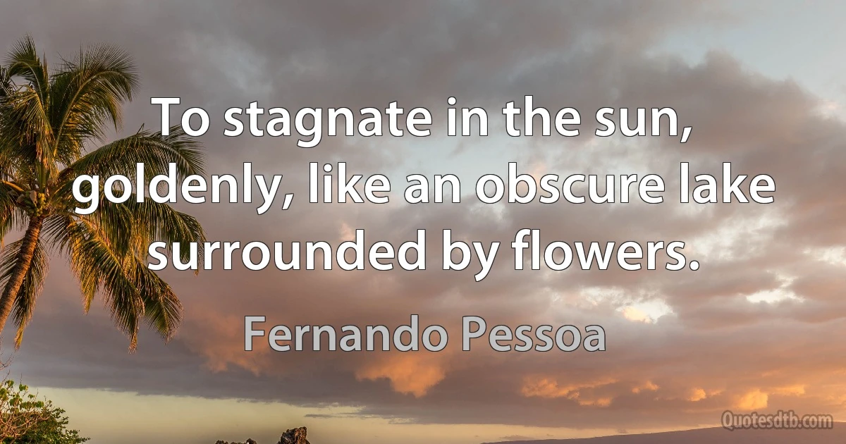 To stagnate in the sun, goldenly, like an obscure lake surrounded by flowers. (Fernando Pessoa)