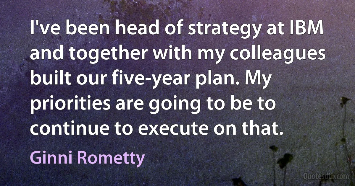 I've been head of strategy at IBM and together with my colleagues built our five-year plan. My priorities are going to be to continue to execute on that. (Ginni Rometty)