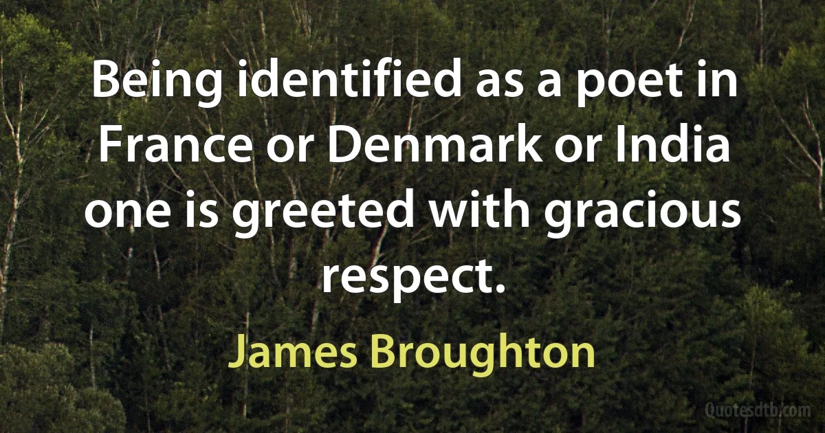 Being identified as a poet in France or Denmark or India one is greeted with gracious respect. (James Broughton)