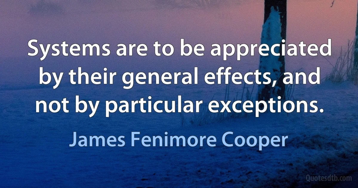 Systems are to be appreciated by their general effects, and not by particular exceptions. (James Fenimore Cooper)