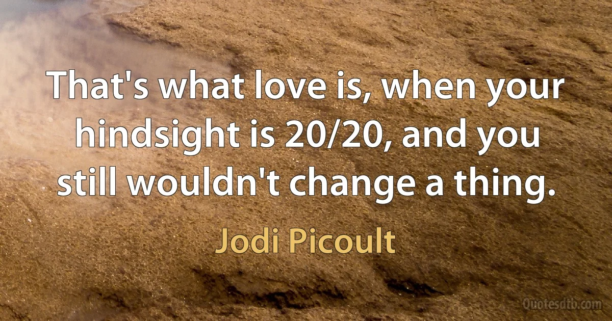 That's what love is, when your hindsight is 20/20, and you still wouldn't change a thing. (Jodi Picoult)