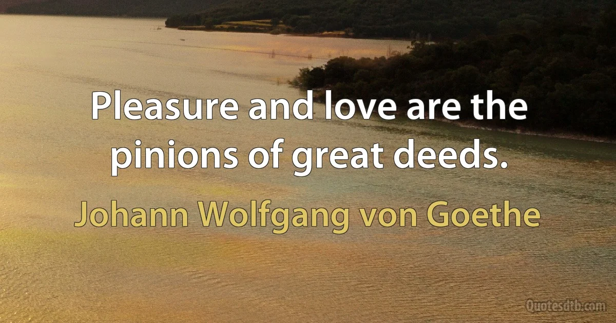 Pleasure and love are the pinions of great deeds. (Johann Wolfgang von Goethe)