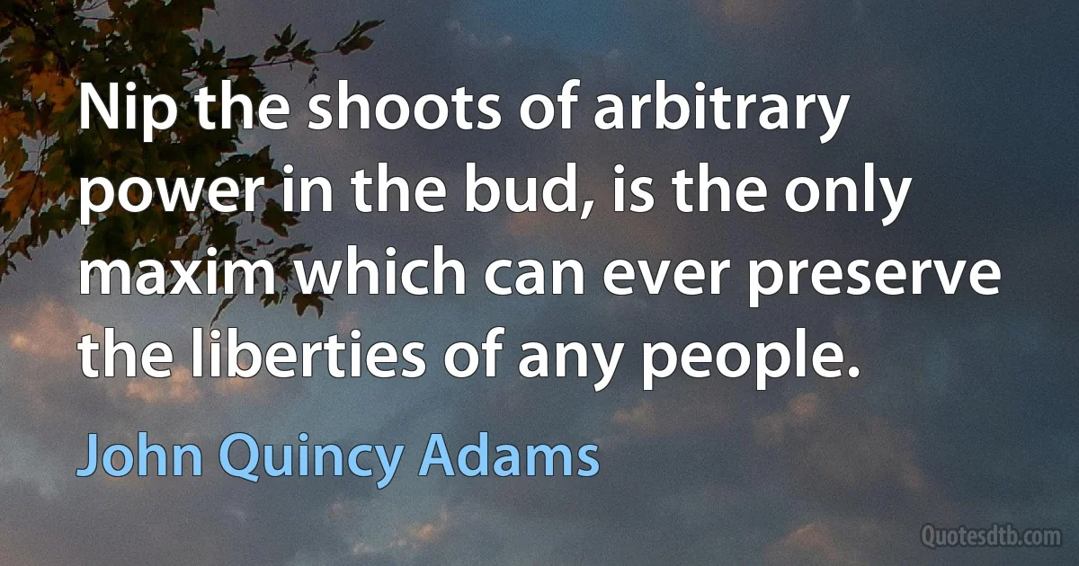 Nip the shoots of arbitrary power in the bud, is the only maxim which can ever preserve the liberties of any people. (John Quincy Adams)