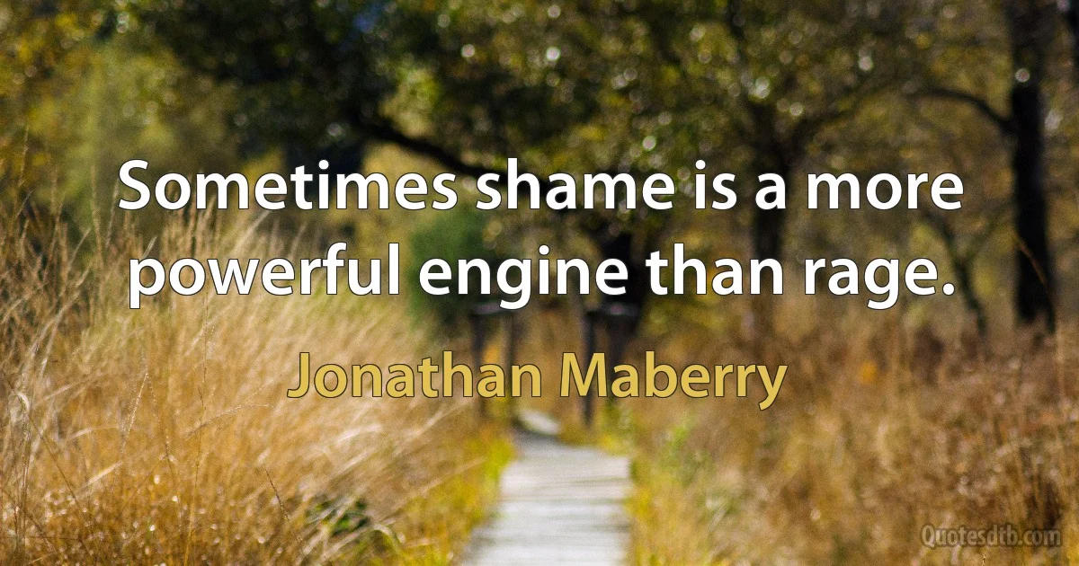 Sometimes shame is a more powerful engine than rage. (Jonathan Maberry)