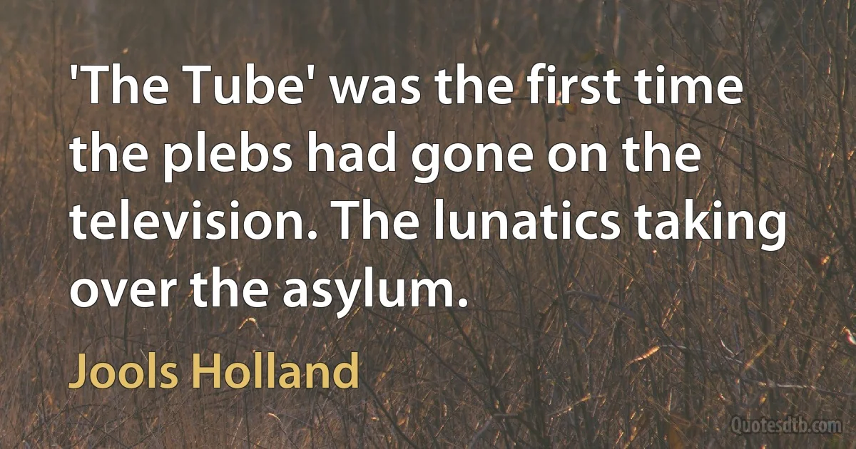 'The Tube' was the first time the plebs had gone on the television. The lunatics taking over the asylum. (Jools Holland)