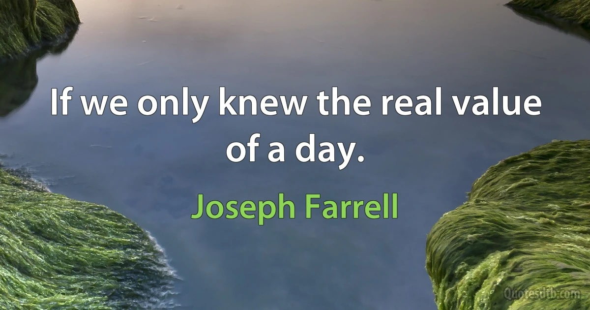 If we only knew the real value of a day. (Joseph Farrell)