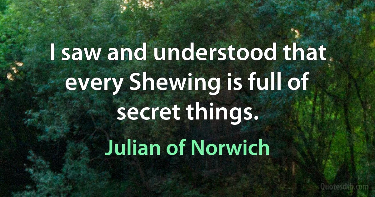 I saw and understood that every Shewing is full of secret things. (Julian of Norwich)