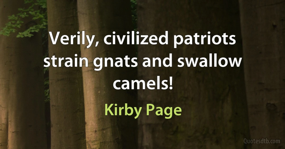 Verily, civilized patriots strain gnats and swallow camels! (Kirby Page)