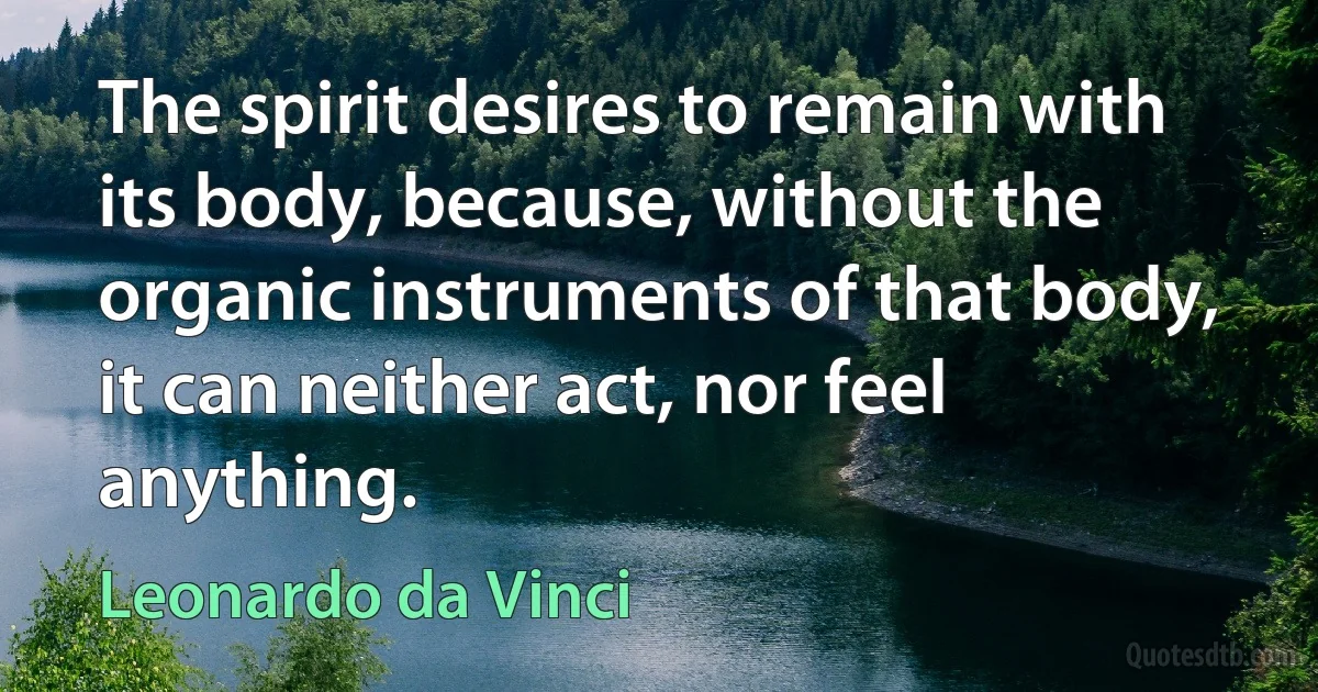 The spirit desires to remain with its body, because, without the organic instruments of that body, it can neither act, nor feel anything. (Leonardo da Vinci)