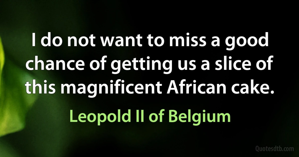 I do not want to miss a good chance of getting us a slice of this magnificent African cake. (Leopold II of Belgium)