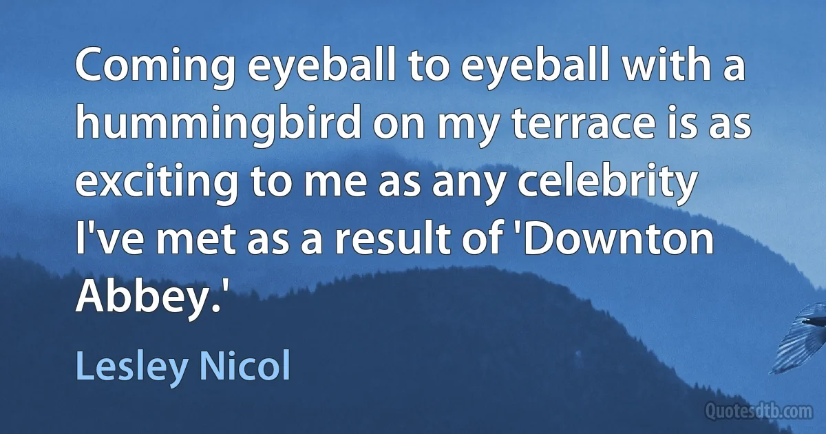 Coming eyeball to eyeball with a hummingbird on my terrace is as exciting to me as any celebrity I've met as a result of 'Downton Abbey.' (Lesley Nicol)