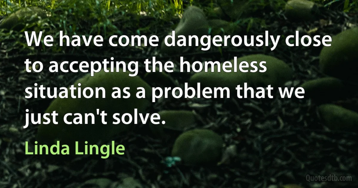 We have come dangerously close to accepting the homeless situation as a problem that we just can't solve. (Linda Lingle)