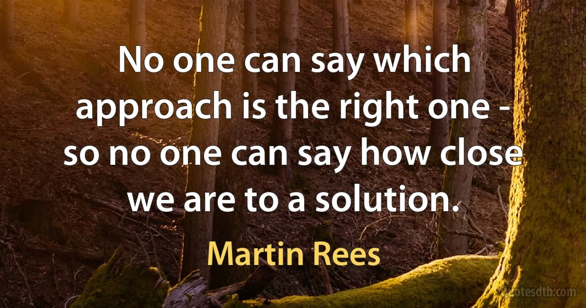 No one can say which approach is the right one - so no one can say how close we are to a solution. (Martin Rees)