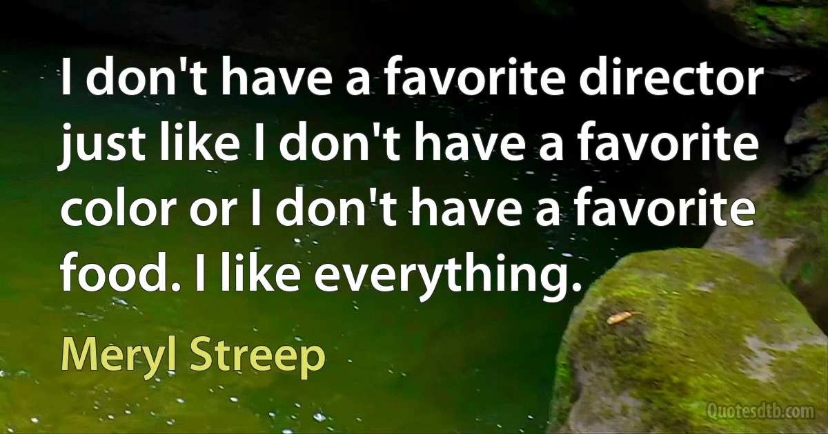 I don't have a favorite director just like I don't have a favorite color or I don't have a favorite food. I like everything. (Meryl Streep)