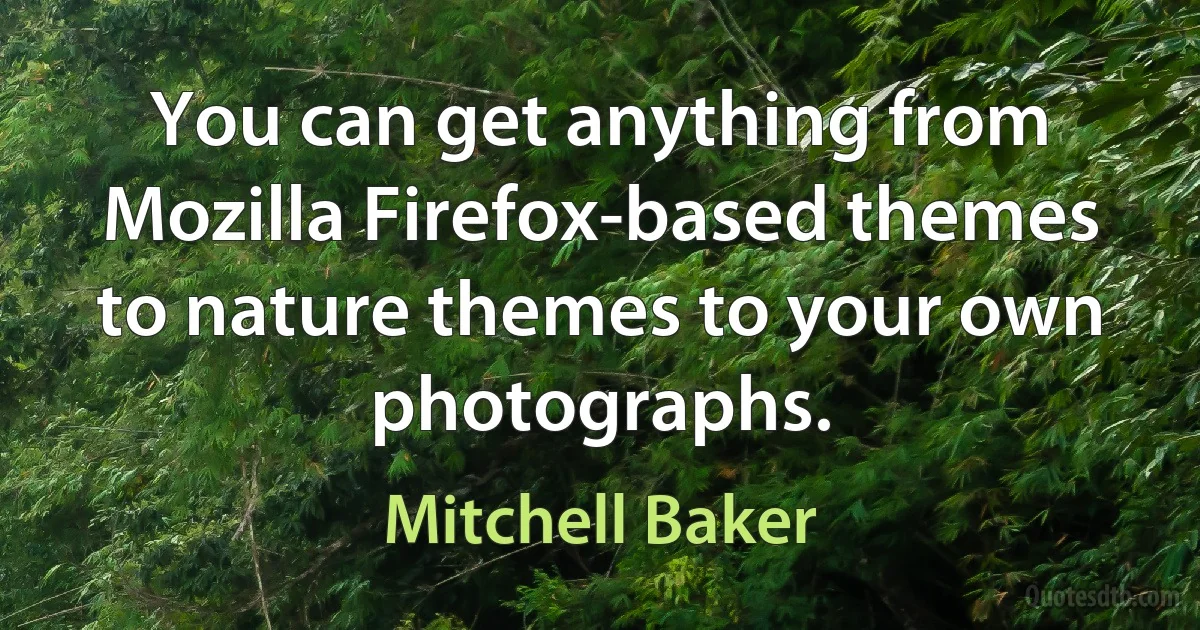 You can get anything from Mozilla Firefox-based themes to nature themes to your own photographs. (Mitchell Baker)