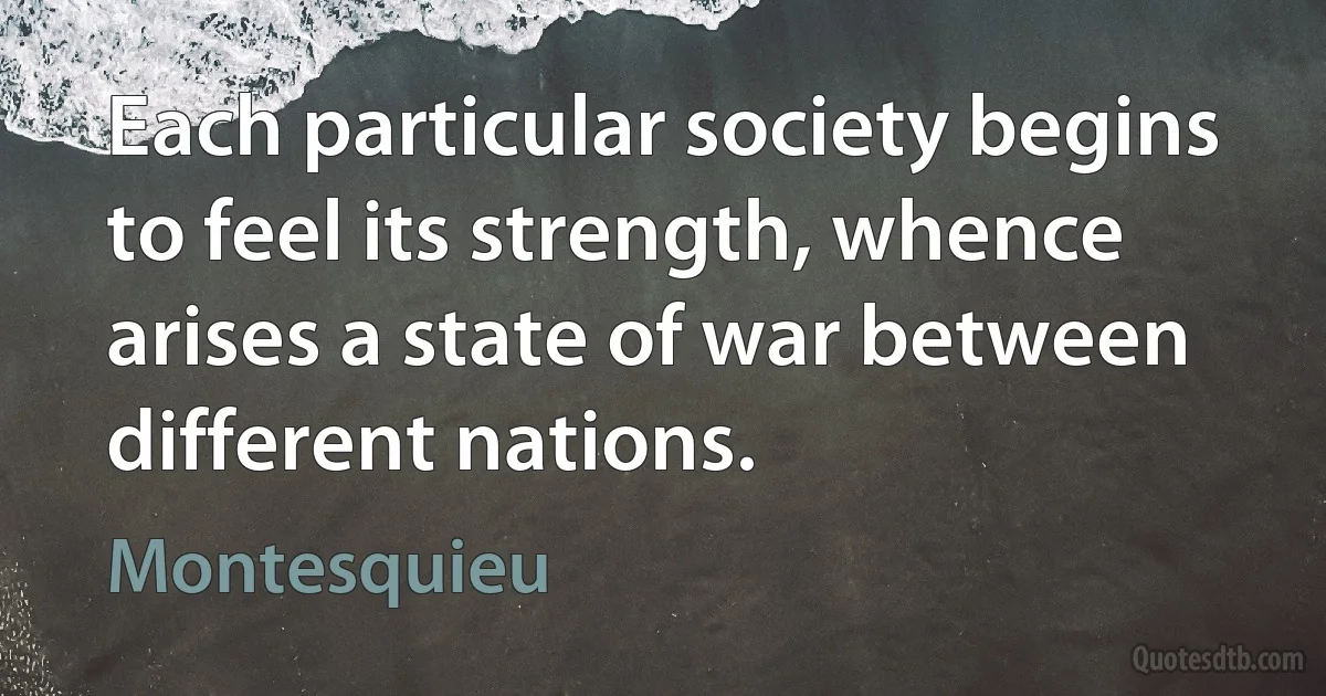 Each particular society begins to feel its strength, whence arises a state of war between different nations. (Montesquieu)