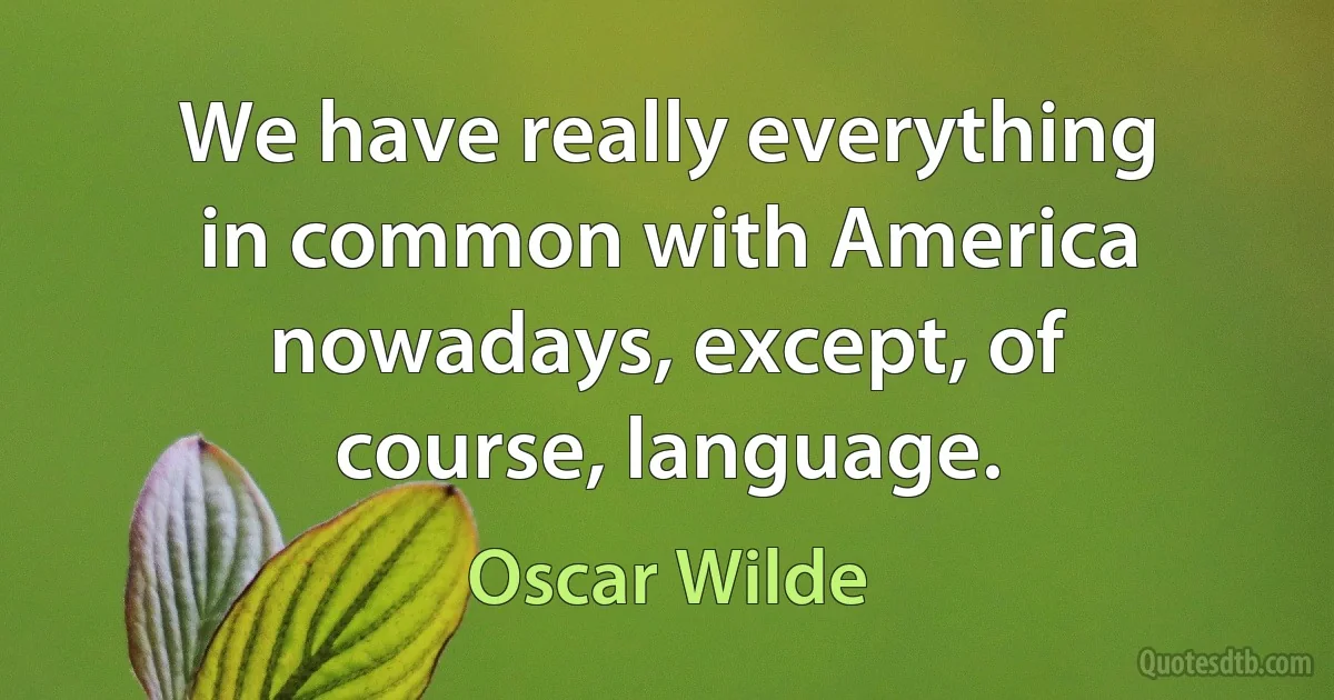 We have really everything in common with America nowadays, except, of course, language. (Oscar Wilde)