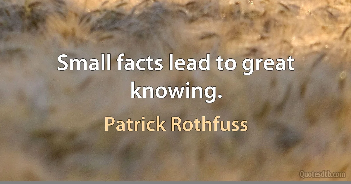 Small facts lead to great knowing. (Patrick Rothfuss)