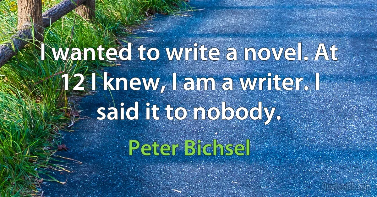 I wanted to write a novel. At 12 I knew, I am a writer. I said it to nobody. (Peter Bichsel)