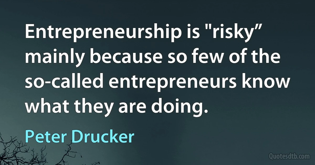 Entrepreneurship is "risky” mainly because so few of the so-called entrepreneurs know what they are doing. (Peter Drucker)