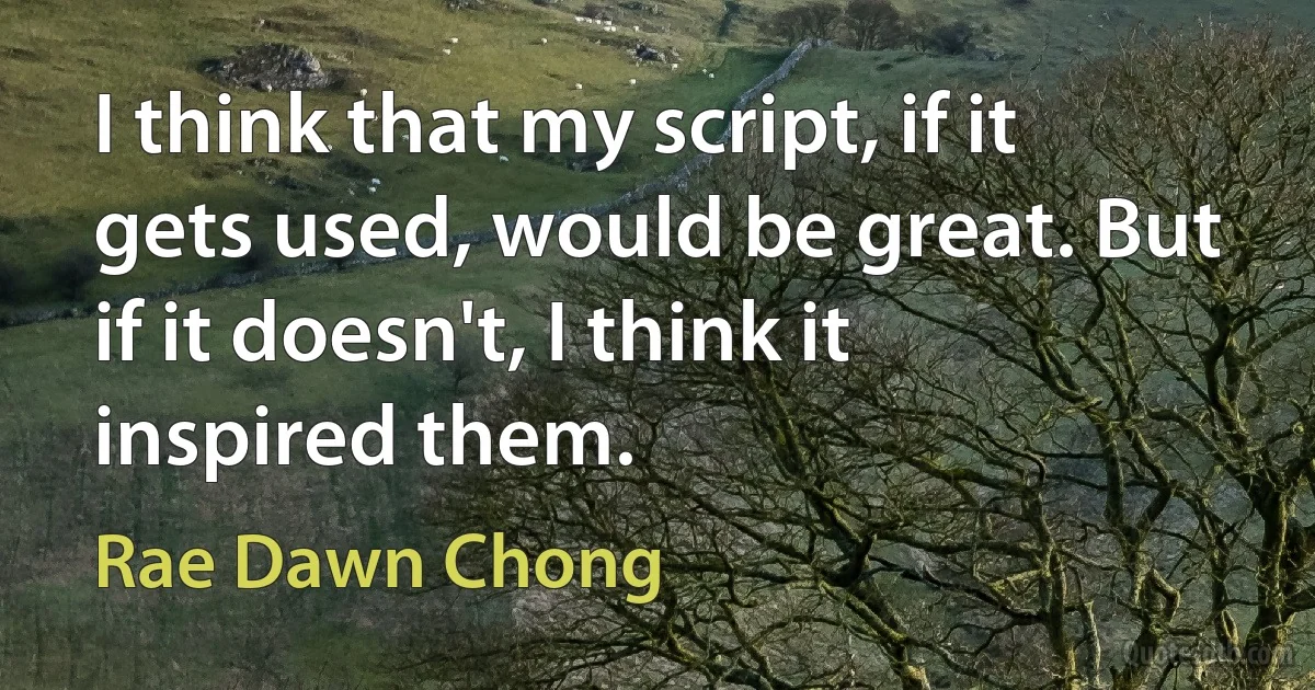 I think that my script, if it gets used, would be great. But if it doesn't, I think it inspired them. (Rae Dawn Chong)