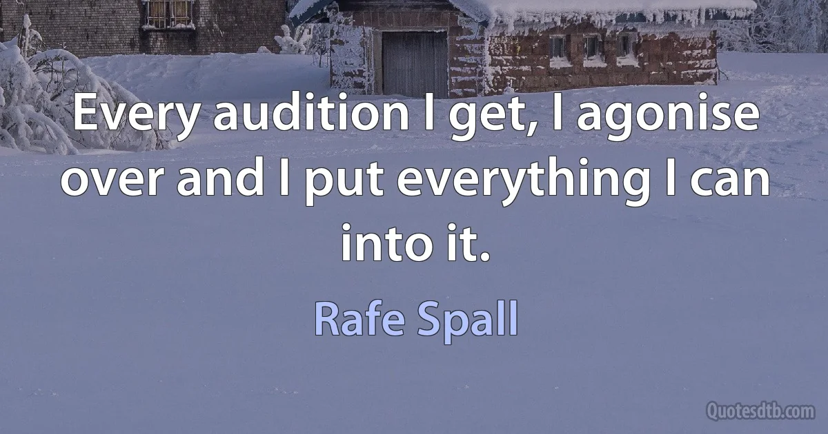 Every audition I get, I agonise over and I put everything I can into it. (Rafe Spall)