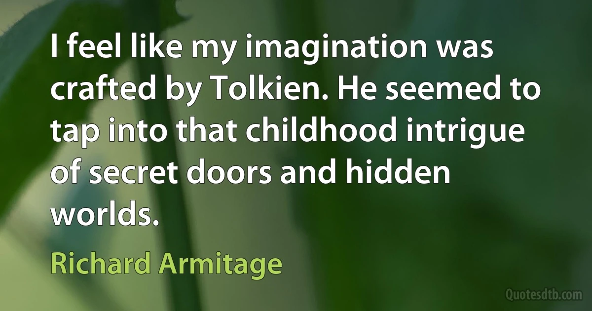 I feel like my imagination was crafted by Tolkien. He seemed to tap into that childhood intrigue of secret doors and hidden worlds. (Richard Armitage)