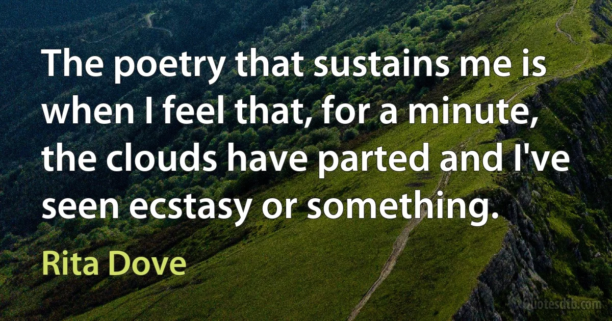 The poetry that sustains me is when I feel that, for a minute, the clouds have parted and I've seen ecstasy or something. (Rita Dove)