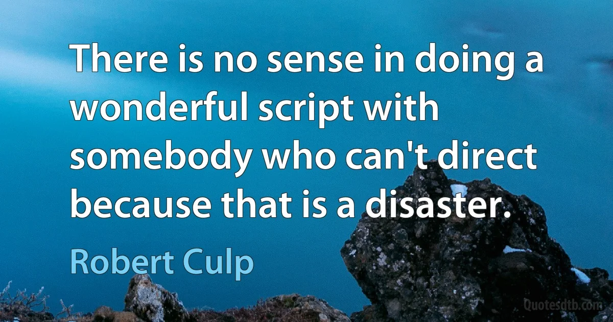 There is no sense in doing a wonderful script with somebody who can't direct because that is a disaster. (Robert Culp)