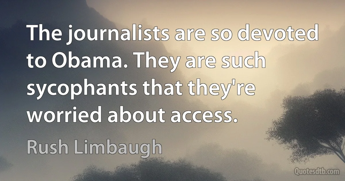 The journalists are so devoted to Obama. They are such sycophants that they're worried about access. (Rush Limbaugh)