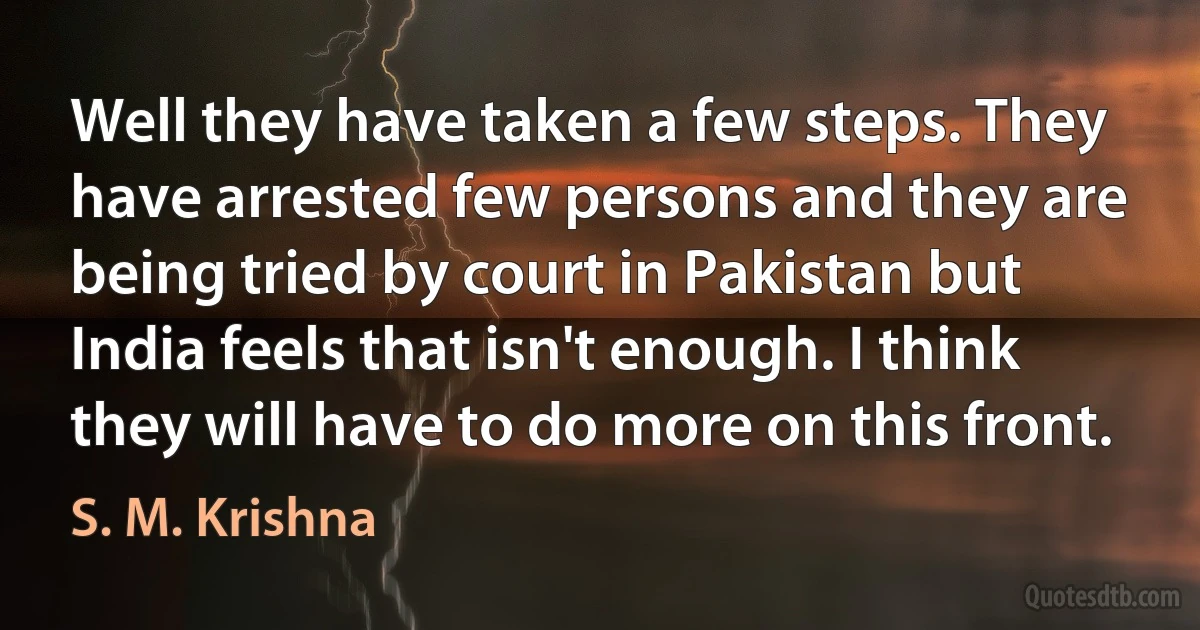 Well they have taken a few steps. They have arrested few persons and they are being tried by court in Pakistan but India feels that isn't enough. I think they will have to do more on this front. (S. M. Krishna)