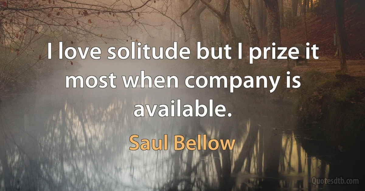 I love solitude but I prize it most when company is available. (Saul Bellow)