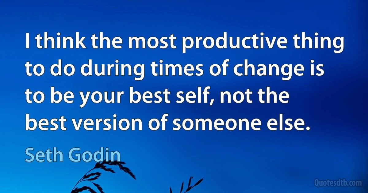 I think the most productive thing to do during times of change is to be your best self, not the best version of someone else. (Seth Godin)