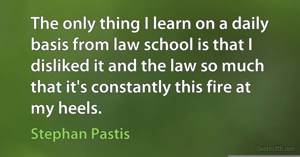 The only thing I learn on a daily basis from law school is that I disliked it and the law so much that it's constantly this fire at my heels. (Stephan Pastis)