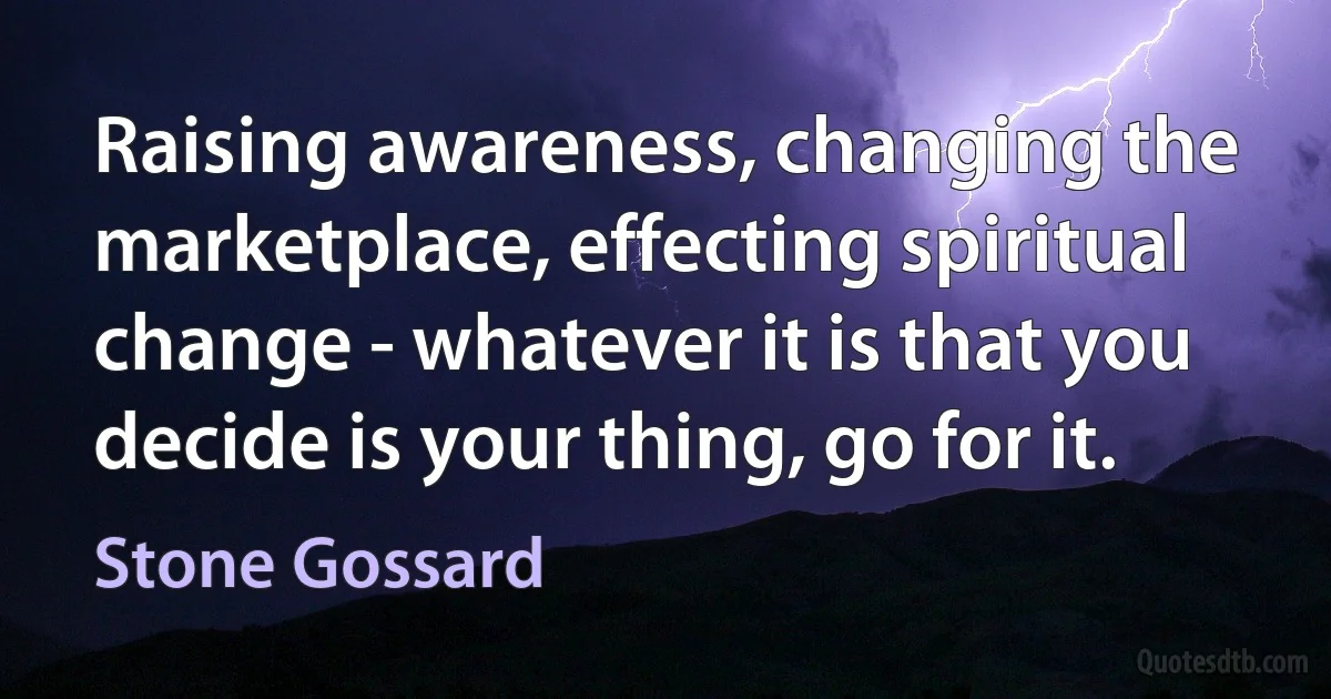 Raising awareness, changing the marketplace, effecting spiritual change - whatever it is that you decide is your thing, go for it. (Stone Gossard)