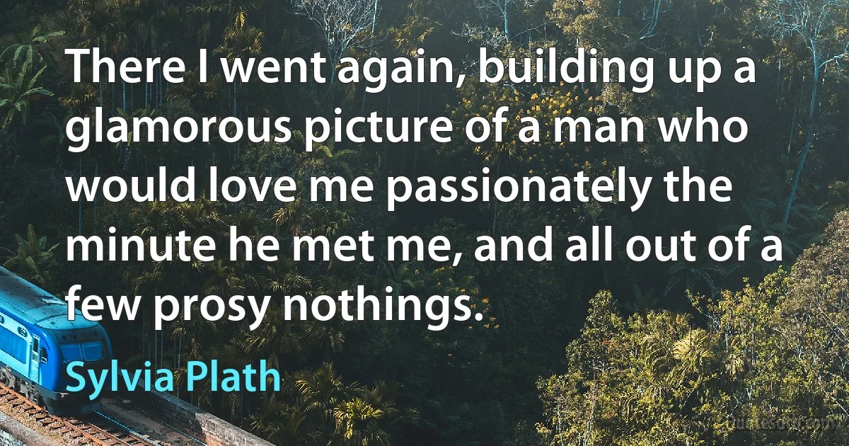 There I went again, building up a glamorous picture of a man who would love me passionately the minute he met me, and all out of a few prosy nothings. (Sylvia Plath)