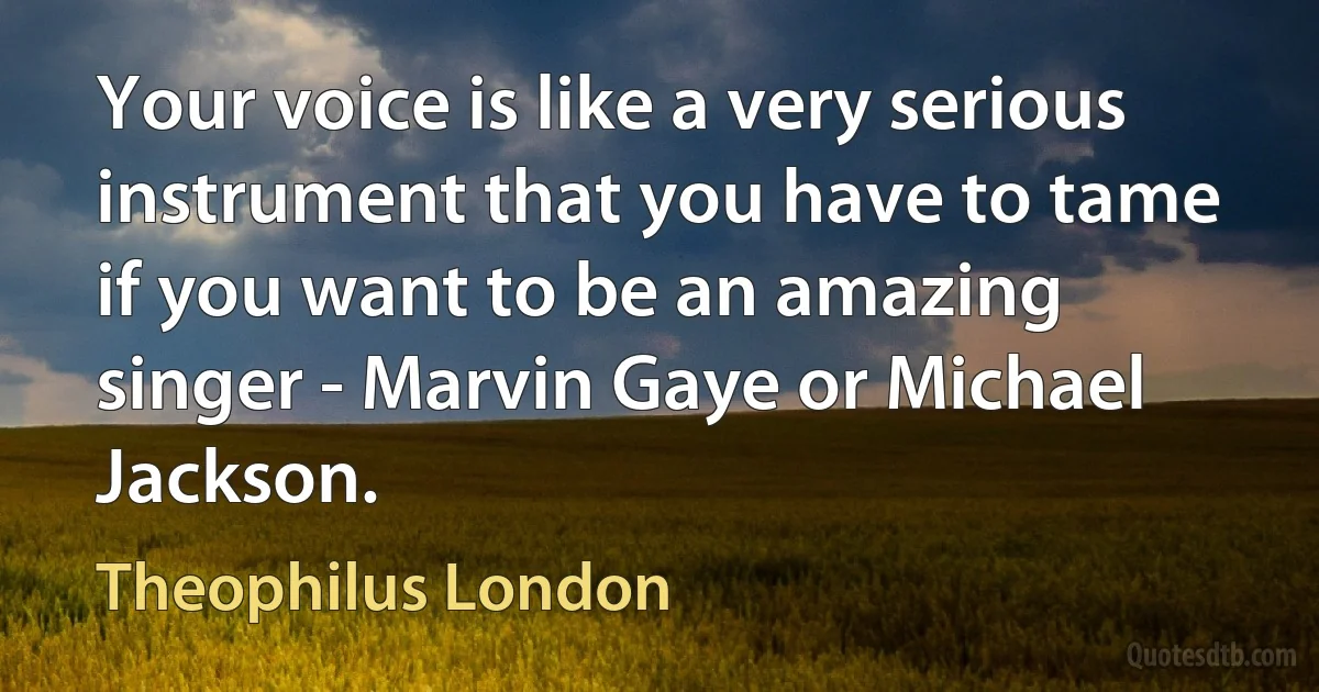 Your voice is like a very serious instrument that you have to tame if you want to be an amazing singer - Marvin Gaye or Michael Jackson. (Theophilus London)