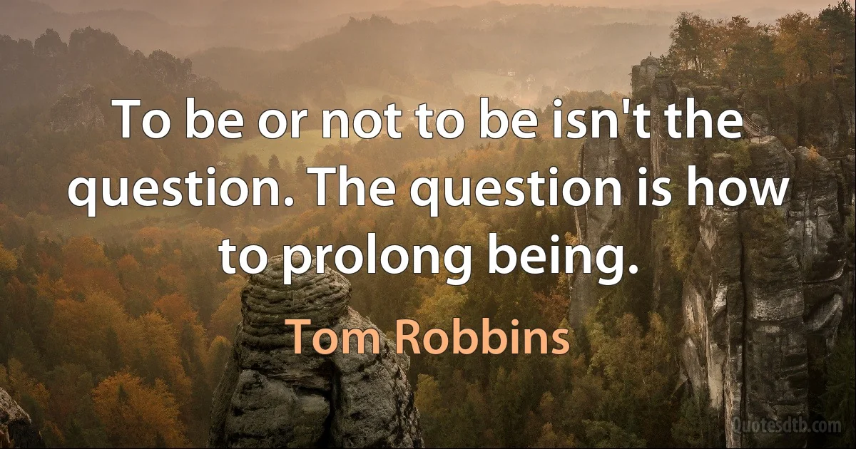 To be or not to be isn't the question. The question is how to prolong being. (Tom Robbins)