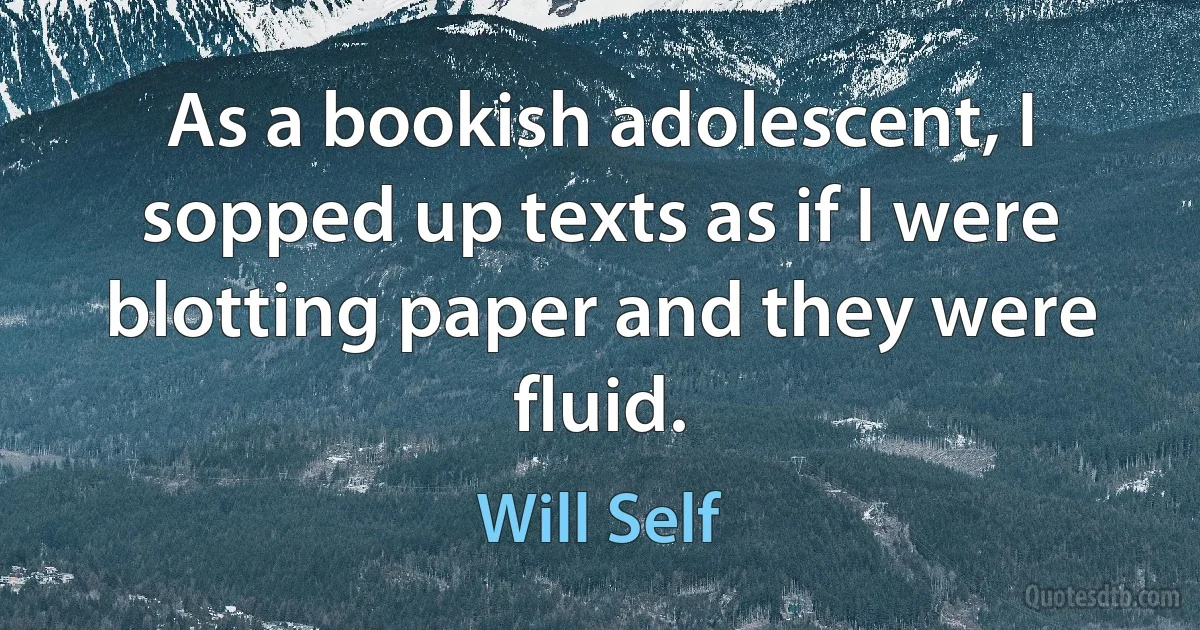 As a bookish adolescent, I sopped up texts as if I were blotting paper and they were fluid. (Will Self)